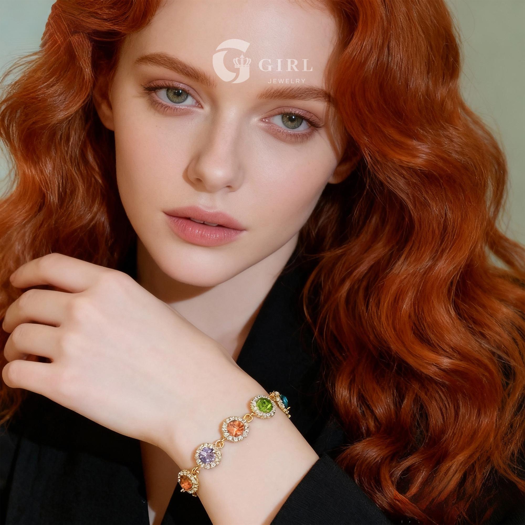 GGIRL Colorful Rhinestone Jewelry Set - Multi Color Bracelet & Shining Earrings - Stackable Choker Necklace - Unisex Daily Wear Gift Party Accessory for Various Festivals Fashion Jewelry Gift for Holiday Haul Christmas Birthdays Anniversaries