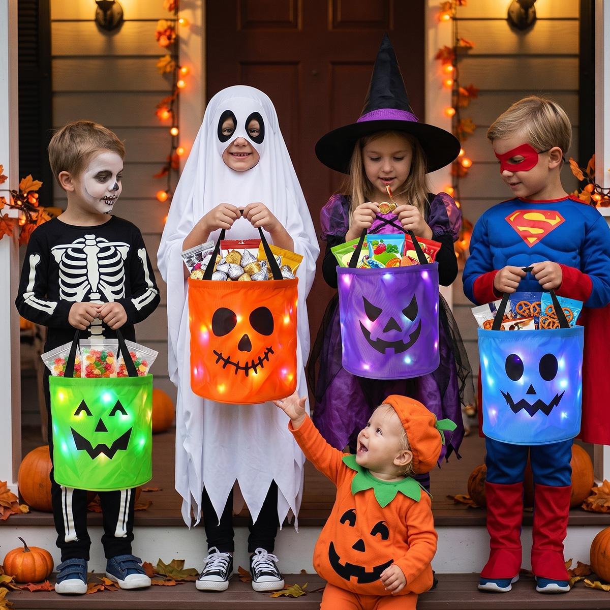 3/4 Pcs Halloween Candy Bucket with LED Lights Non Woven Gift Bags Trick or Treat Bags Pumpkin Candy Bags Reusable Tote Bags for Kids Students Adults, Night Light Bags for Home Garden Lawn Decorations, Halloween Birthday Christmas Party Favor Supplies 3/4 Pcs Halloween Candy Bucket with LED Lights Non Woven Gift Bags Trick or Treat Bags Pumpkin Candy Bags Reusable Tote Bags for Kids Students Adults, Night Light Bags for Home Garden Lawn Decorations, Halloween Birthday Christmas Party Favor Supplies