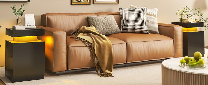 Oneinmil LED Nightstand with Storage Cabinet, Black Finish Bedside Table with Soft Ambient LED Lighting for Bedroom