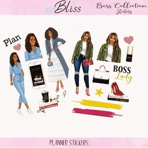 Boss 20+ Collection Stickers for Journals, Notebooks and Planner Pages, African American Illustrations