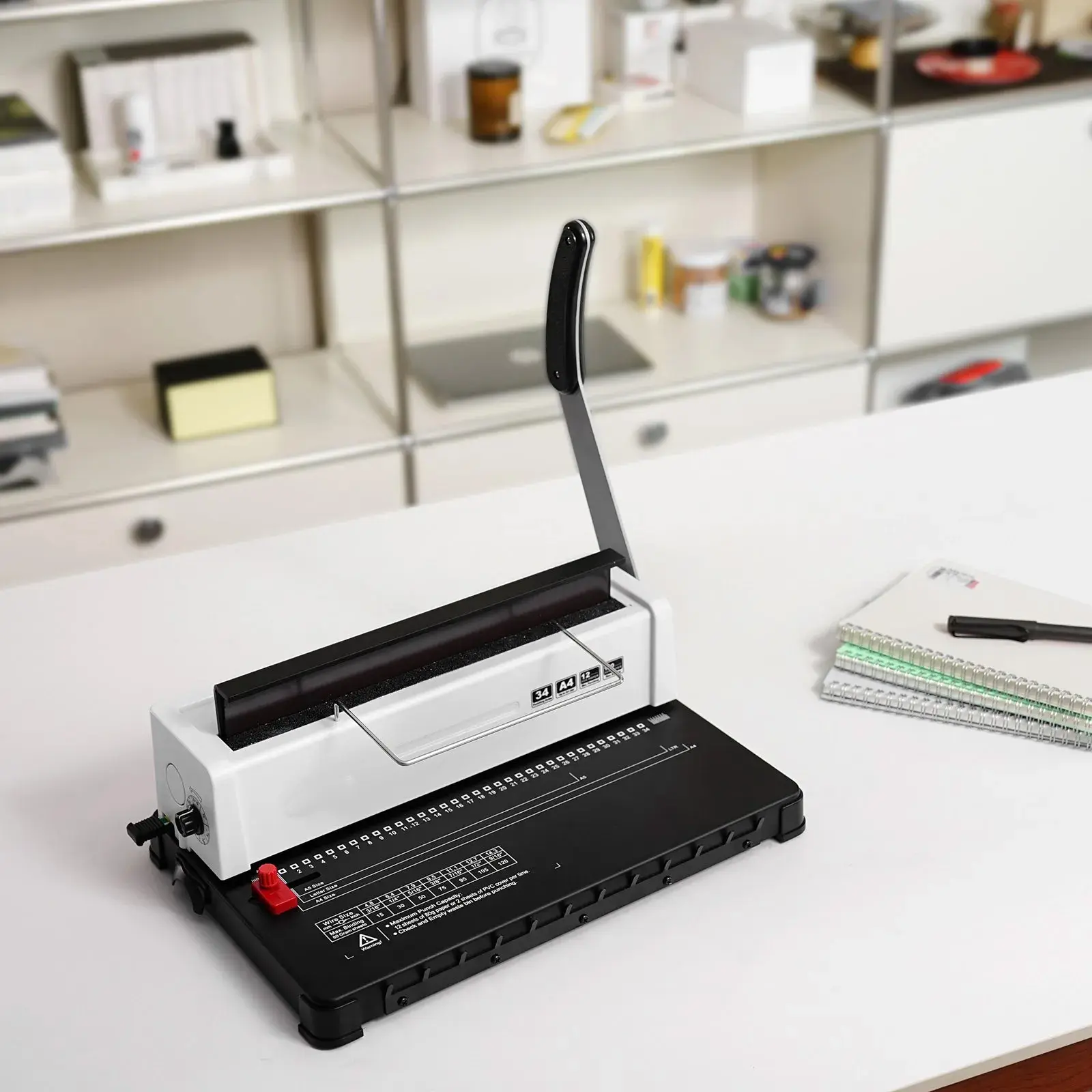 34-Hole Coil Spiral Binding Machine - Manual Operation Tool with 120-Sheet Cap., 100pcs 5/16'' Spines, Adjustable Margin (Fits Letter, A4, A5)