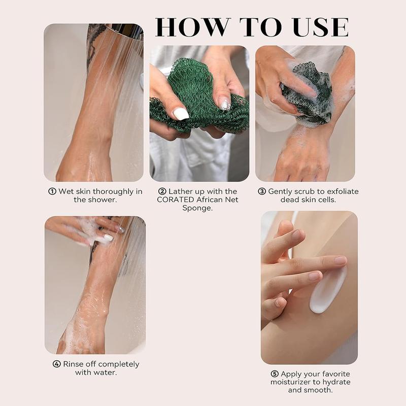 BLUIMON African Exfoliating Net Sponge - 100% Nylon, Ethically Sourced, Soft Knots for Radiant Skin, Quick Drying, Ideal for Travel, Sustainable Beauty Tool