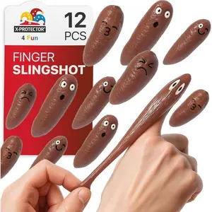 X-Protector Rubber Poop Slingshot - 12 PCS Pack Flying Fake Shot Finger Slingshot Toy - Squishy Poo Sling Shot Toys for Kids - Funny Poop Emoji Squishy Game!