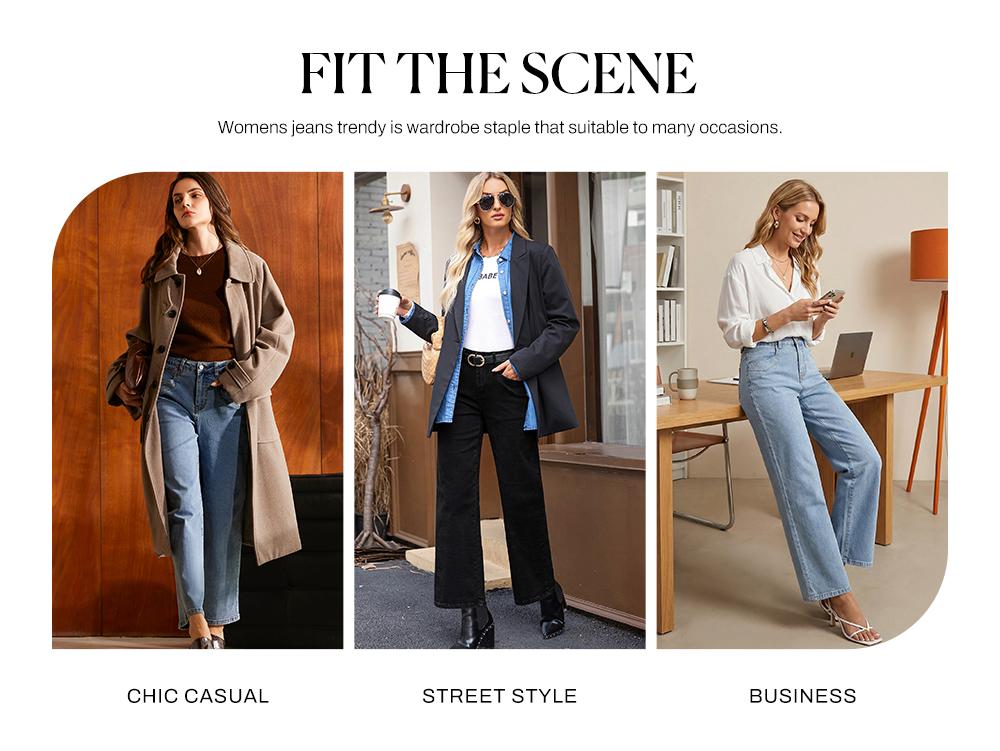 Sidefeel Women's Straight Leg Jeans High Waisted Petite Stretchy Jeans Zimbaplatinum Wide Leg Ankle Denim Pants with Pockets