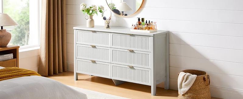 【Valentine's Day gift】ONBRILL 60 " Fluted Dresser, Modern Wooden Dresser for Bedroom, Chest of Drawers with Metal Handle, TV Stand, Storage Organizer Unit, Storage Tower for Livingroom Hallway Closet ,Bedroom Furniture, Christmas Gift