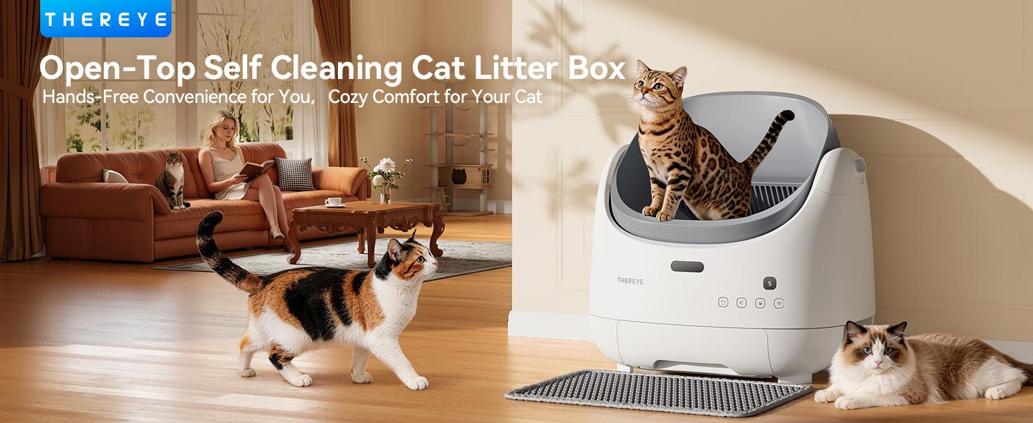 (SC07) Thereye Automatic Litter Box, Self Cleaning Litter Box for Multiple Cats, APP Control and Safety Sensors, Odor Control, Open-Top Smart Cat Litter Box with Trash Bags/Litter Mat (SC07) Thereye Automatic Litter Box, Self Cleaning Litter Box for Multiple Cats, APP Control and Safety Sensors, Odor Control, Open-Top Smart Cat Litter Box with Trash Bags/Litter Mat