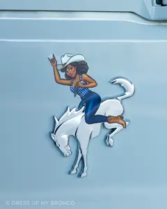 Midnight Cowgirl Bronco Bombshell — Bucking Emblem Vinyl Decal (Pin-Up Edition)