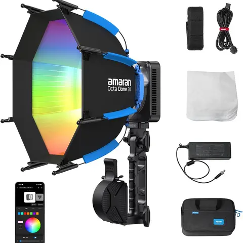 amaran Ray 60c/120c RGB Video Light A- 60W full-color Portable Studio Light CCT 1,800K-20,000K,3910Lux/1m, IP54 Bowens Mount,w/Softbox Portable Bag for Content Creators Vlog,Live Streaming,Weddings, Events, Conventions