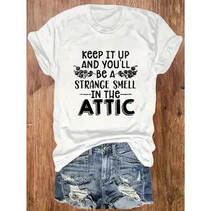 Plus Size • Attic Letter Print • Oversized Women's Round Neck Short Sleeve T-Shirt