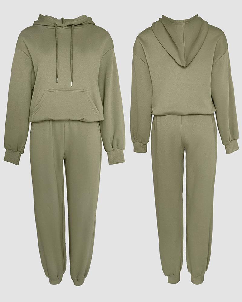 ChicMe Warm Womens 2 Piece Outfits Lounge Kangaroo Pocket Design Fleece Lined Hoodie Jogger Cuffed Sweatpants Tracksuit Sweatsuit Set/Casual Women's Sportswear Set Casual Outings Adjustable Relaxed Athleisure Wear