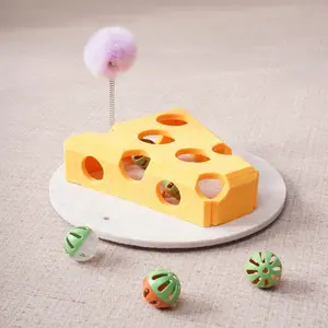 Cheese Block Cat Puzzle Toy with Interactive Balls & Fluffy Pom-Pom – Stimulating Play for Boredom Relief, Encourages Hunting & Pouncing, Ideal for Indoor Cats of All Ages