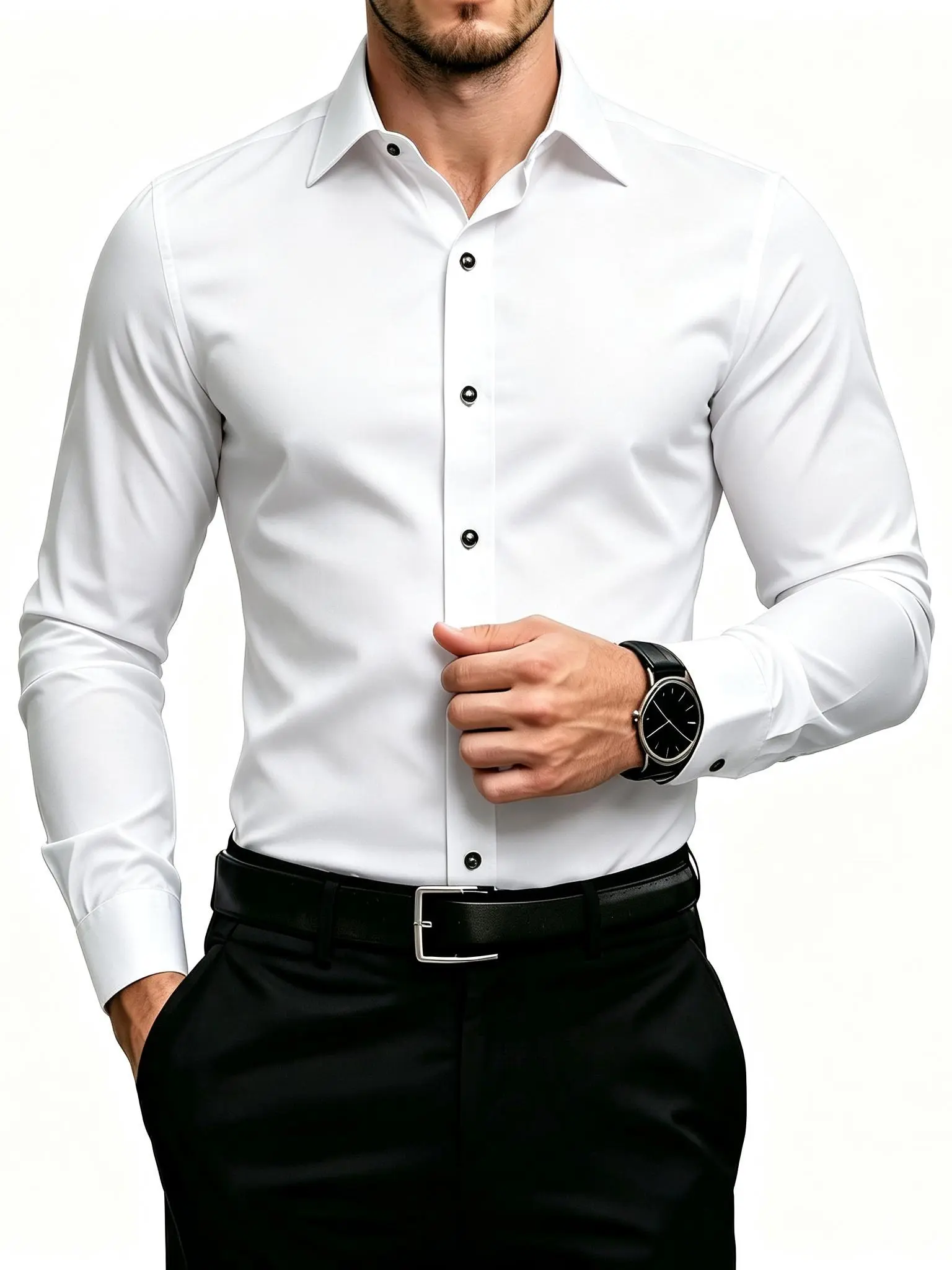 Men's Slim Fit Long Sleeve Dress Shirt - Wrinkle-Free, Non-Stretch, Button Closure, Elegant Plain Fabric Top for Office, Weddings (Light Blue, Casual)