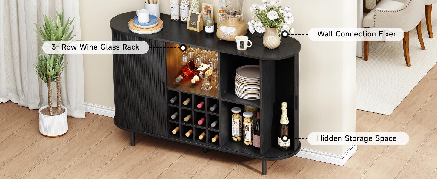 【SPOTLIGHT DAY】ONBRILL 54.6'' Modern Bar Cabinet With Adjustable Shelves & RGB Lights, Wine Cabinet With Wine Glass Holder & Wine Rack