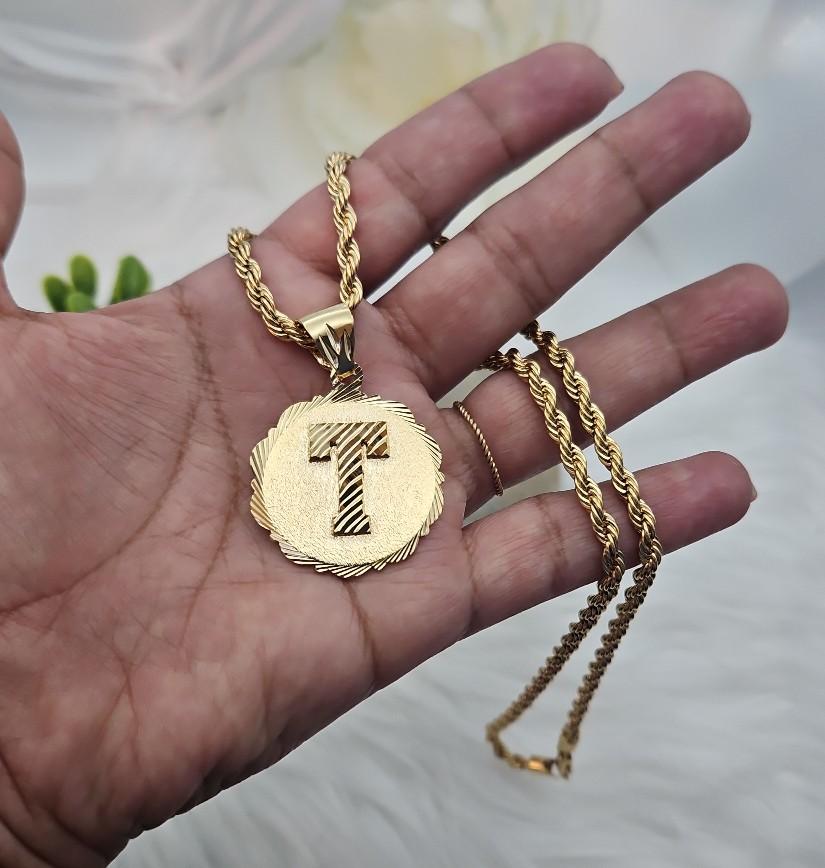Gold Initial Necklace for Men 30mm Circle Pendant 14k Gold Plated 5mm French Rope Chain Lifetime Replacement Guarantee Perfect for Birthdays