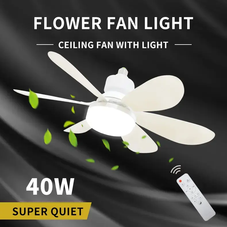 20.5" Socket Fan Light, Dimmable LED Bulb Fan with Remote Control, E26/E27 Screw-In Ceiling Fan Light Combo for Garage, Kitchen, Bedroom, Balcony, Laundry Room