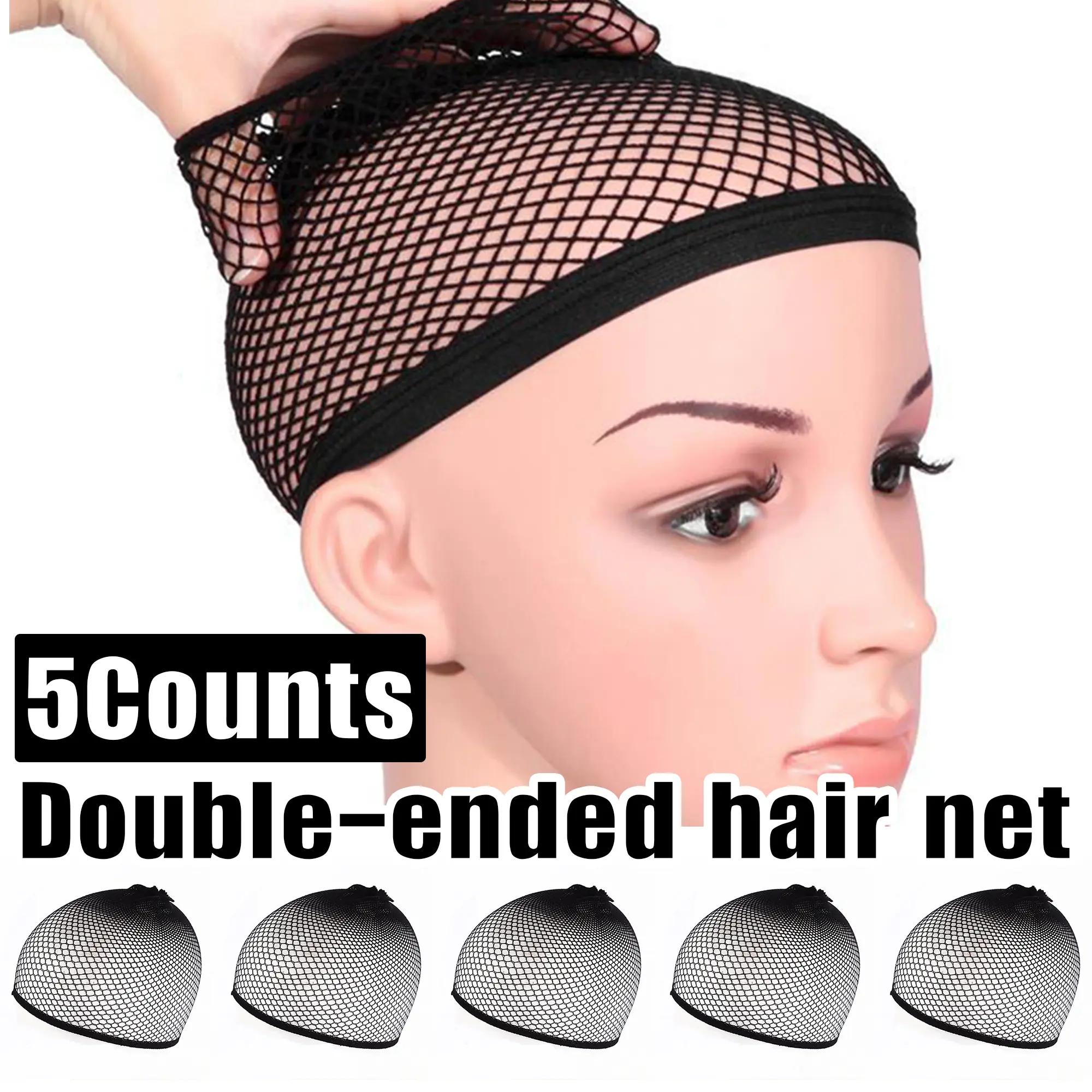 5 Counts Universal Hairnets & Styling Tools, Breathable Mesh Caps Elastic Wig Caps for Men Women Barber Styling Black