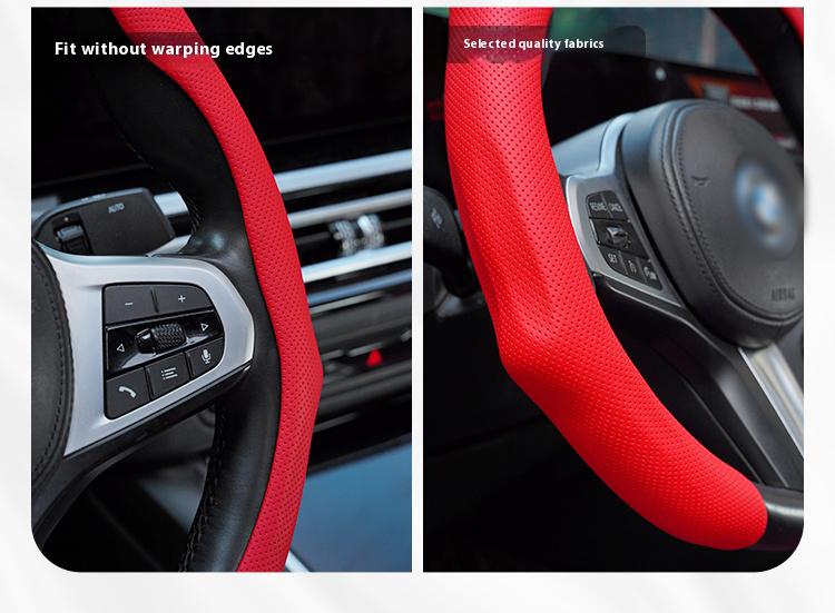 Napa Nappa Leather 15Inch 5D Premium Steering Wheel Cover Ultra-Thin Breathable Anti-Slip Sweat-Resistant Easy Install Universal Fit Enhance Driving Safety Comfort Must-Have Car Essential White