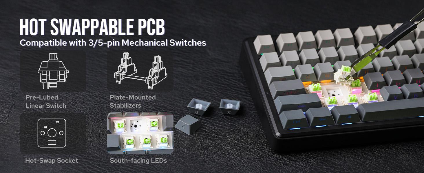 New Aula F75 MAX Wireless Mechanical Keyboard with TFT Screen and Knob, Gasket Gaming Keyboard in 75% Layout, Hot Swappable, RGB Backlight, for PC/Mac/Linux (Black Gradient)