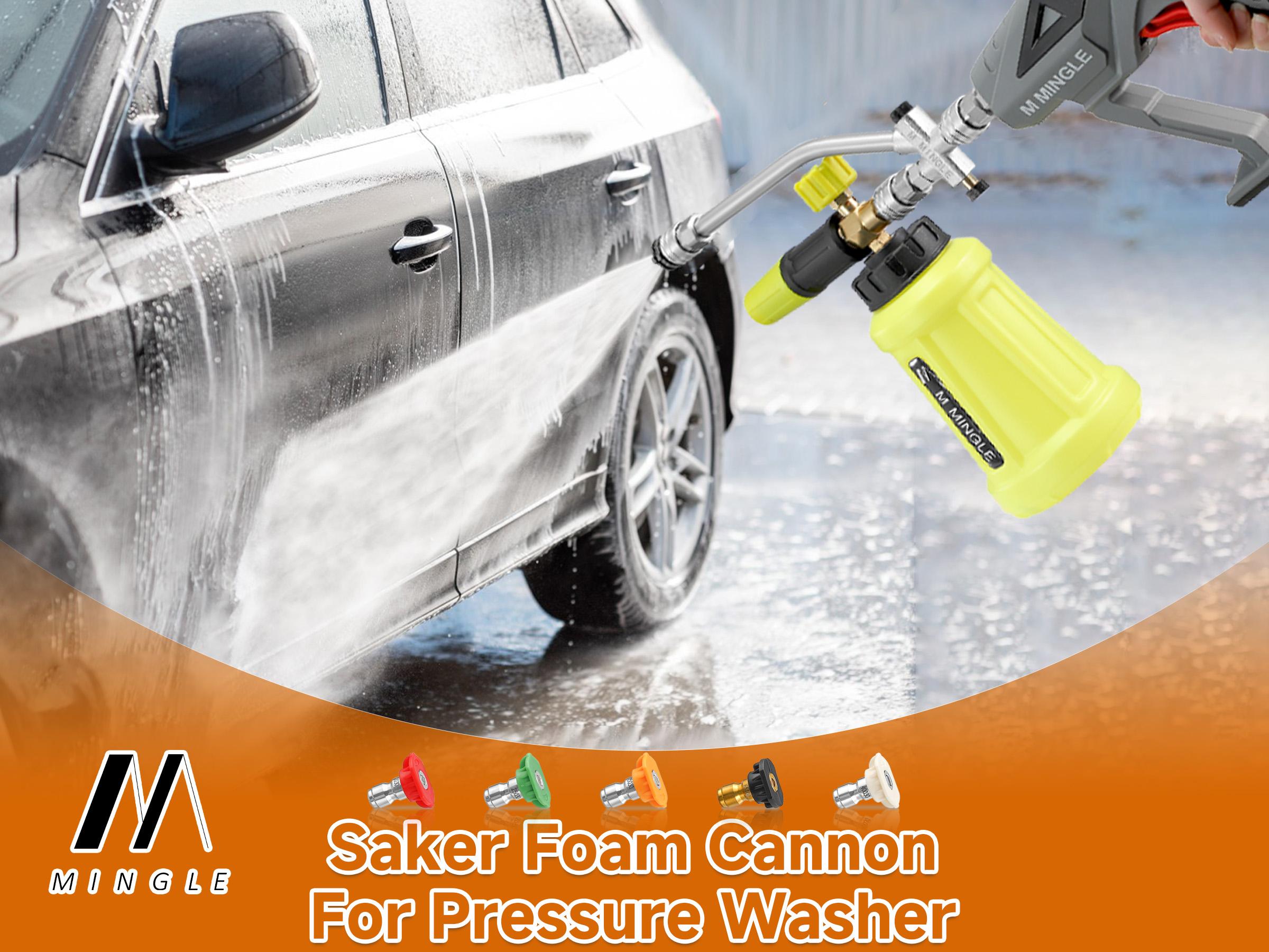 M MINGLE High Pressure Washer Wand with Foam Cannon, Foam Cannon Dual Connector Accessory, Car Wash Foam Wand Kit 1/4 Inch Quick Connector, 5 Pressure Washer Nozzle Tips