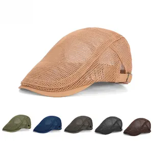 2026 Spring/Summer Hollow-out Breathable Mesh Beret, Unisex Sun Protection Hat, British Retro Style Duckbill Cap