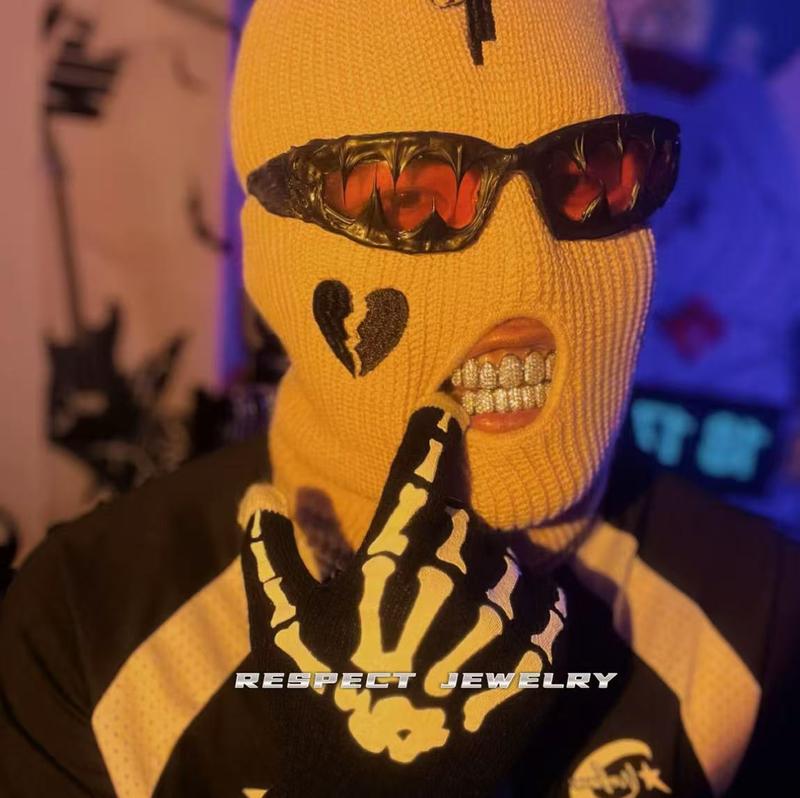 Diamond Grillz unisex 8-Tooth Micro-Paved Zircon Full Coverage Iced Out Luxury Statement Hip Hop Party Nightclub Performance