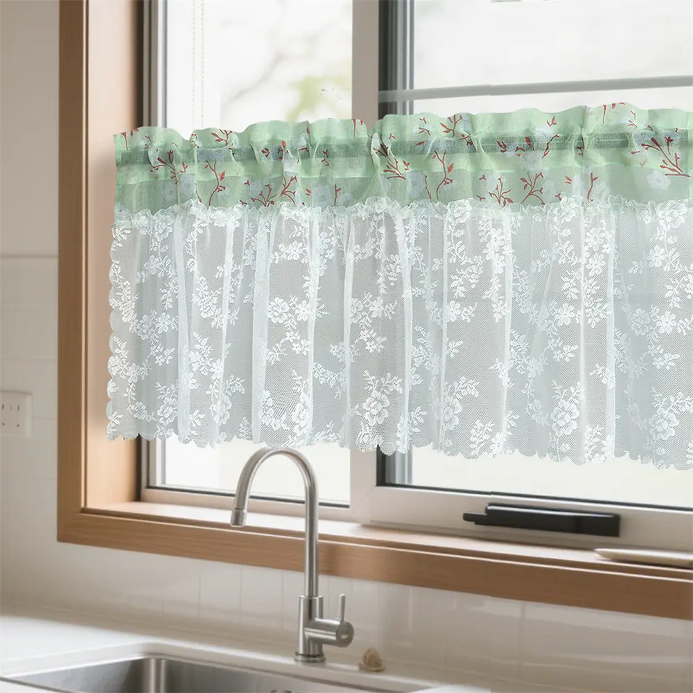 1 Piece of Kapok with Gauze Short Curtain, Semi-Transparent, Protect Privacy, Rural Rustic Farmhouse Style, Also Suitable for Restaurant