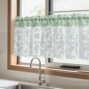 1 Piece of Kapok with Gauze Short Curtain, Semi-Transparent, Protect Privacy, Rural Rustic Farmhouse Style, Also Suitable for Restaurant