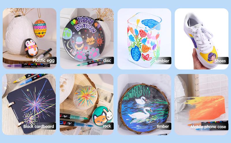 36 Color Acrylic Paint Pens, Soft Brush Tip Acrylic Paint Markers,Quick-Drying Waterproof Acrylic Markers for Canvas, Rock Painting, Wood, Stone, Glass, Ceramic, Fabric Painting, DIY Crafts