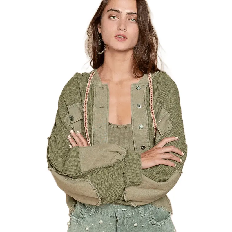 Oversize Long Sleeve Hooded Thermal Cropped Top