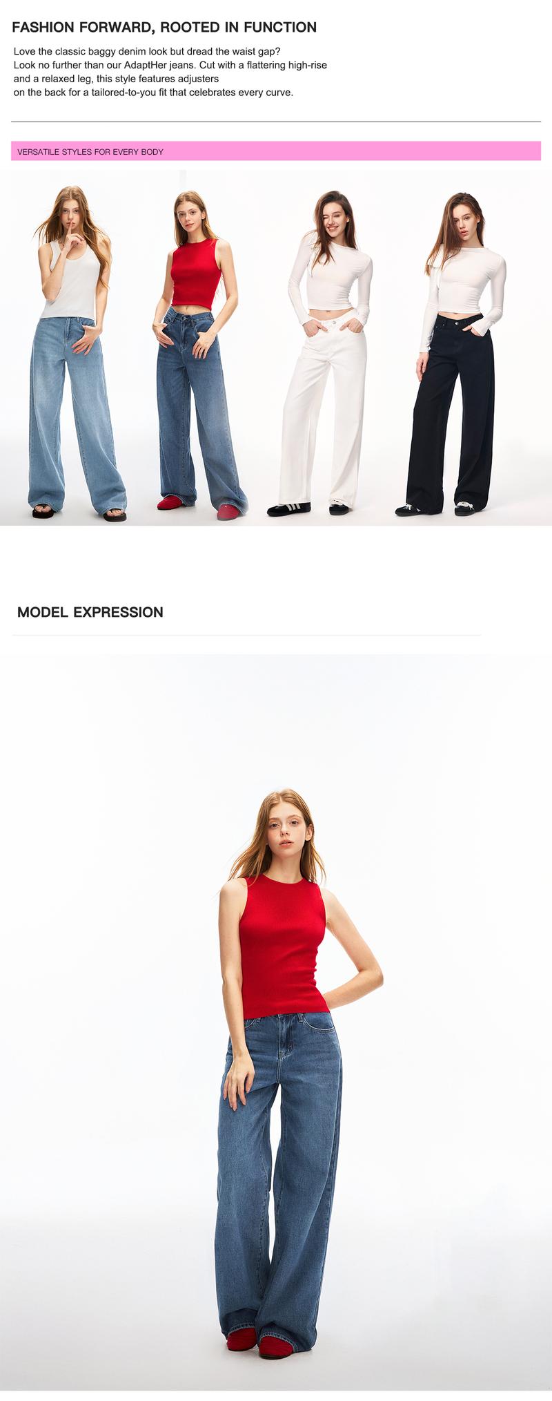 Nextrys AdaptHer Women's High-Rise Wide Straight Leg Baggy Jeans with Snap-Button Waistband Y2K Lightweight Tummy Control Casual Everyday Style Denim Basic Minimalist Maxi