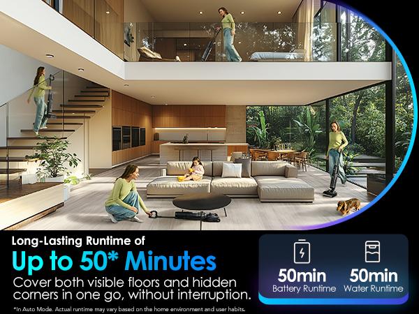 Tineco Floor ONE S7 Stretch Ultra Cordless Wet Dry Vacuum Cleaner, 180°Lay-Flat Anti-Tangle Design, 50 Minutes Runtime, 185℉ Flashdry Self-Cleaning, Dual-Sided Edge Cleaning Floor Cleaner