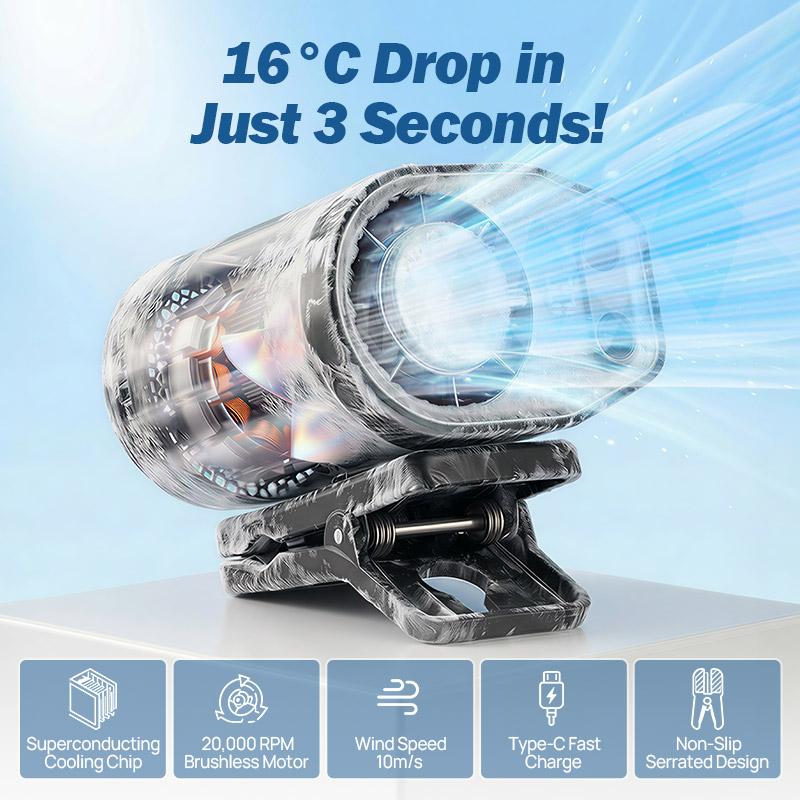 JOYTUTUS Car Clip On Fan with LED Display - 360° Rotation, 100 Speeds Adjustable, USB Rechargeable Personal Cooling Fan 1800mAh Battery