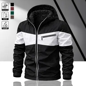 Men's hooded contrasting color design, zipper decoration, comfortable multifunctional jacket, durable, comfortable and lightweight outdoor wear, suitable for home, shopping, spring and summer fashion essential single item outerwear Long Sleeve Menswear