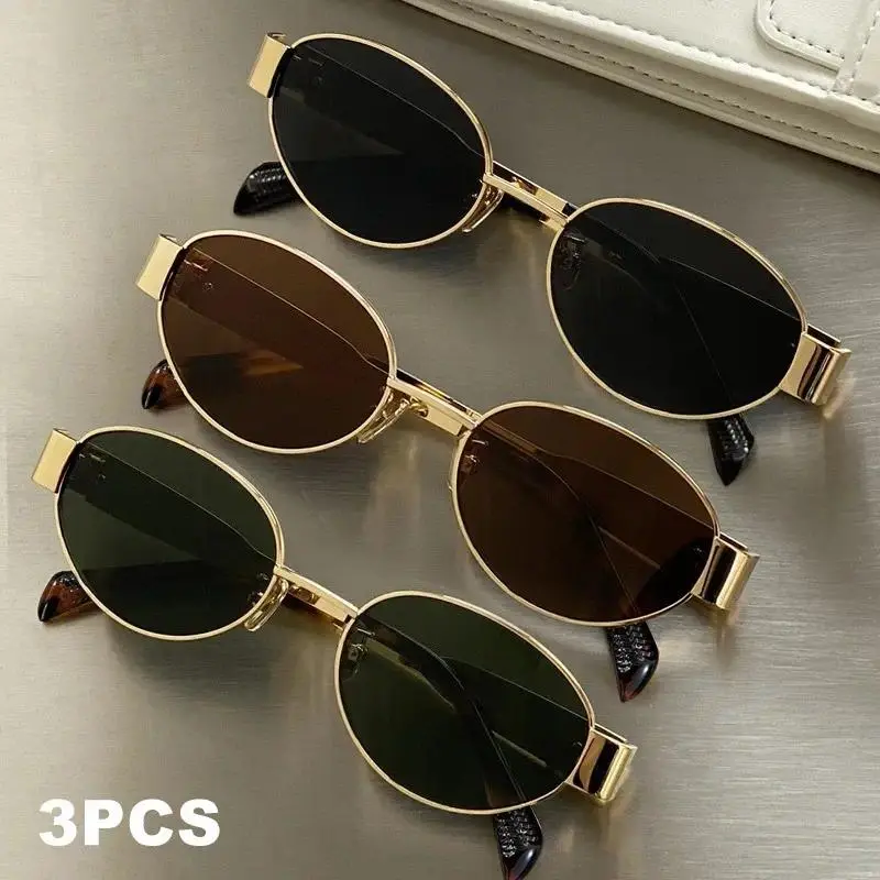 3-Pack Women's Stylish Oval Sunglasses, Metal Frame with Tinted Lenses for Sun Protection, Trendy Shades for Beach Wear, Stylish Sunglasses, Fashion Sunnies, Sunglasses For Women tiktokshopbacktoschool