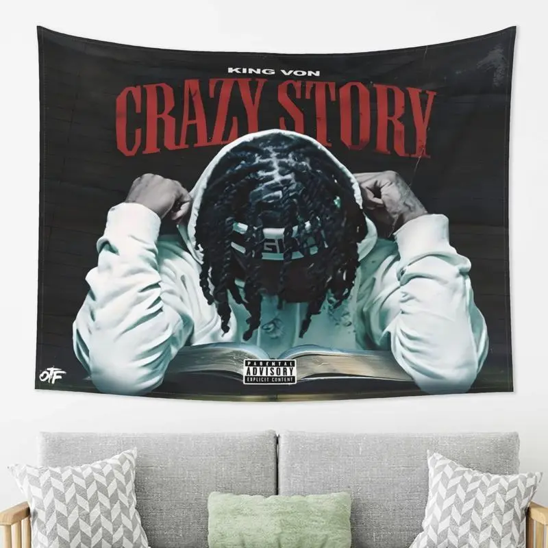 King Von Crazy Story Wall Tapestry - Stylish Lightweight Peach Light Beige Polyester Fabric, Anti-Wrinkle Durable Portable, Tapestry Room Decor for Summer Wins, Wall Tapestries