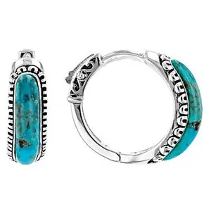 JTV Blue Composite Turquoise Sterling Silver Hoop Earrings 19x4mm
