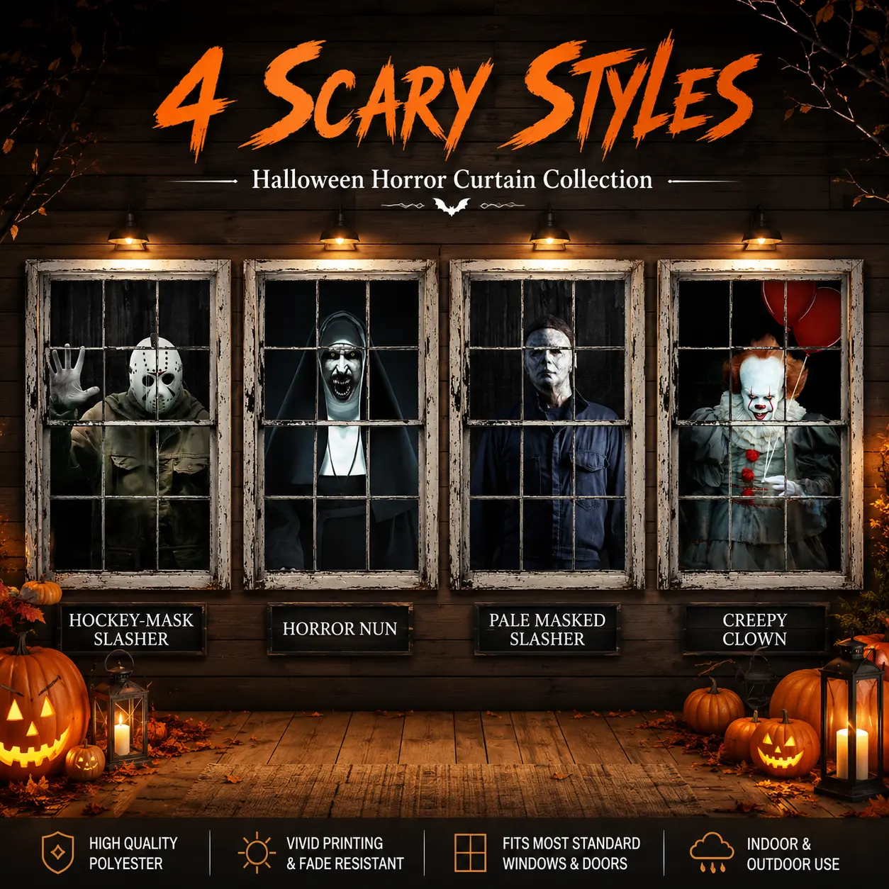 Halloween Decorative Window Accessories - Horror Curtain, Scary Window Clings for Festive Home Use