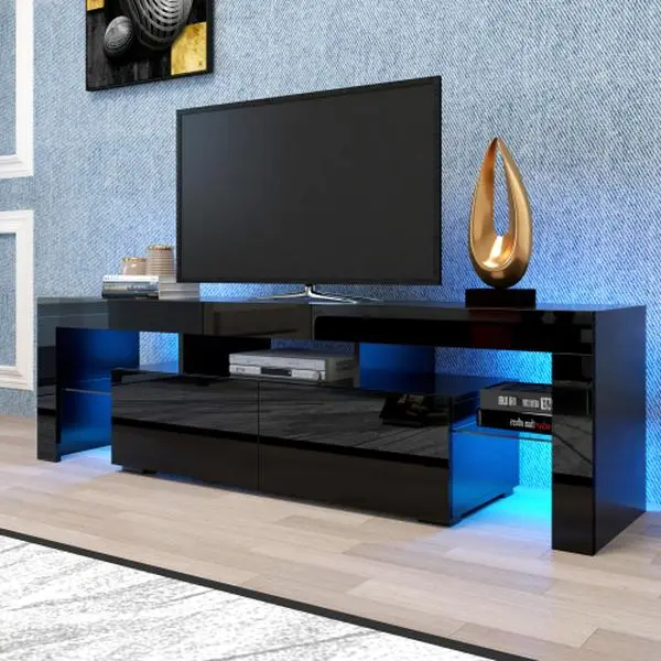 Bellemave Black Modern TV Stand with LED Light, Large Entertainment Center Media Rack, Multifunctional TV Base with Storage & Easy Maintenance Tv Console Table Tv Cabinet