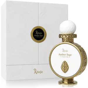 AHUJA Amber Sage – 3.4 oz Parfum | Unisex Fresh Aromatic Scent | 35% Long Lasting Oil | Bergamot, Grapefruit, Fig, Clary Sage, Amber, Musk | Luxury White Gold Gift Box | “Not All Storms Are Loud”