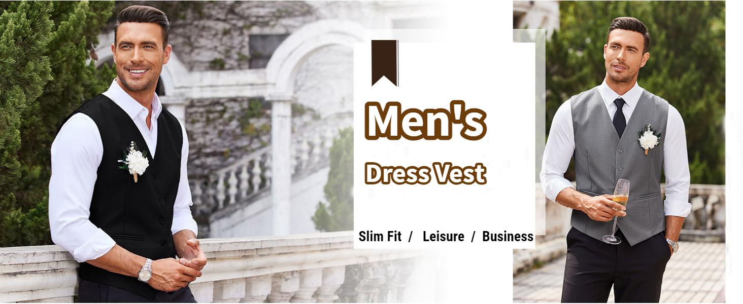 COOFANDY Men's Vests Casual Dress Suit Vest Slim Fit Business Formal Waistcoat Vest