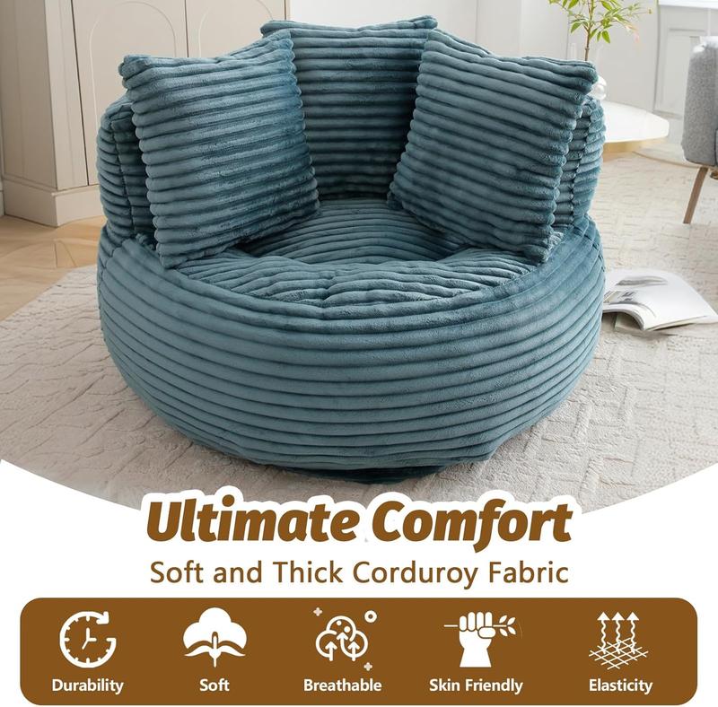 Bean Bag Chair Lazy Sofa Corduroy Oversized Chair for Adults, Comfy Big Accent Sofa Lounge Floor Chair, Stuffed Bean Bag Couch for Gaming, Reading, Living Room, Bedroom, Office