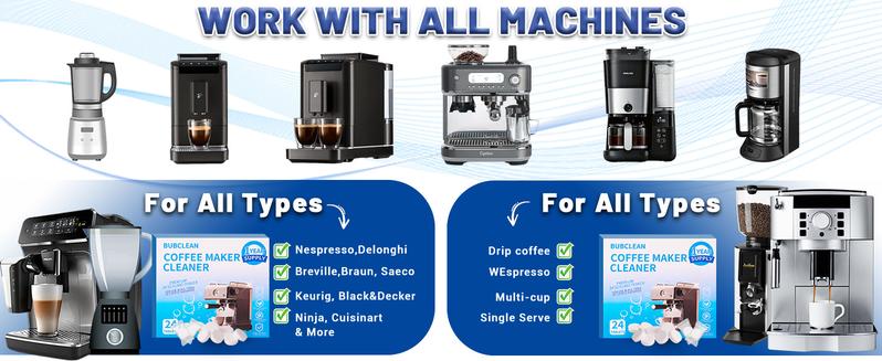 BUBCLEAN Coffee Machine Cleaner Descaler Tablets - 24 Pack, Deep Cleaning and Descaling for All Coffee Makers , Coffee Maker Pot Descaling & Cleaning Tabs, Descale Drip Coffe And Espresso Machines BUBCLEAN Coffee Machine Cleaner Descaler Tablets - 24 Pack, Deep Cleaning and Descaling for All Coffee Makers , Coffee Maker Pot Descaling & Cleaning Tabs, Descale Drip Coffe And Espresso Machines