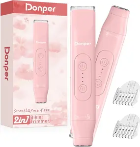 Donper Bikini Trimmer for Women, 2 in 1 Electric Razors for Shower&Travel, IPX7 Waterproof Pubic Hair Remover for Underarm, Legs & Bikini Area, Painless Razor,Hypoallergenic Foil & Ceramic Blades