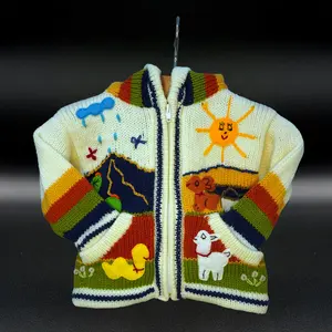 Peruvian Hand-Knit Wool Cardigan | Andean Embroidered Sweater - Size 2