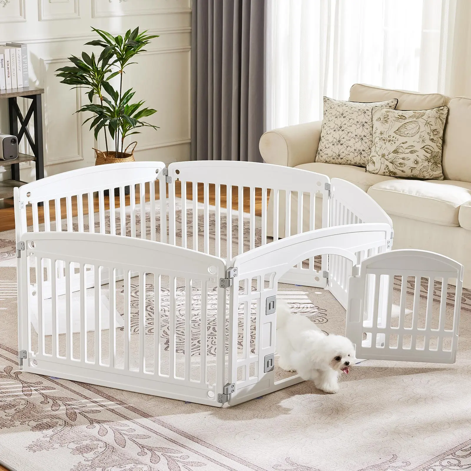 【Summer Sale】Plastic Pet Playpen - Portable Puppy Fence, Durable Puppy Exercise Pen with Lockable Playpen Gate, Non-Slip Bottom, for Indoor & Outdoor Use, Playpen Gate Playpens