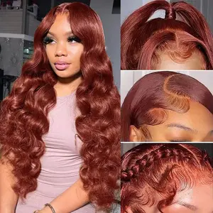 180 Density Reddish Brown Lace Front Wigs Human Hair 13x6 Auburn Brown Glueless HD Transparent Lace Front Wigs Human Hair Reddish Brown Colored Wig Human Hair Body Wave Lace Frontal Wig 26 Inch
