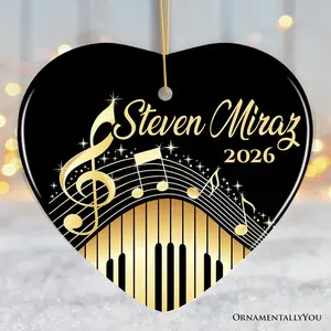 Elegant Gold Music Note Piano Keys Personalized Ornament, Customizable Music Teacher Student Keepsake Gift