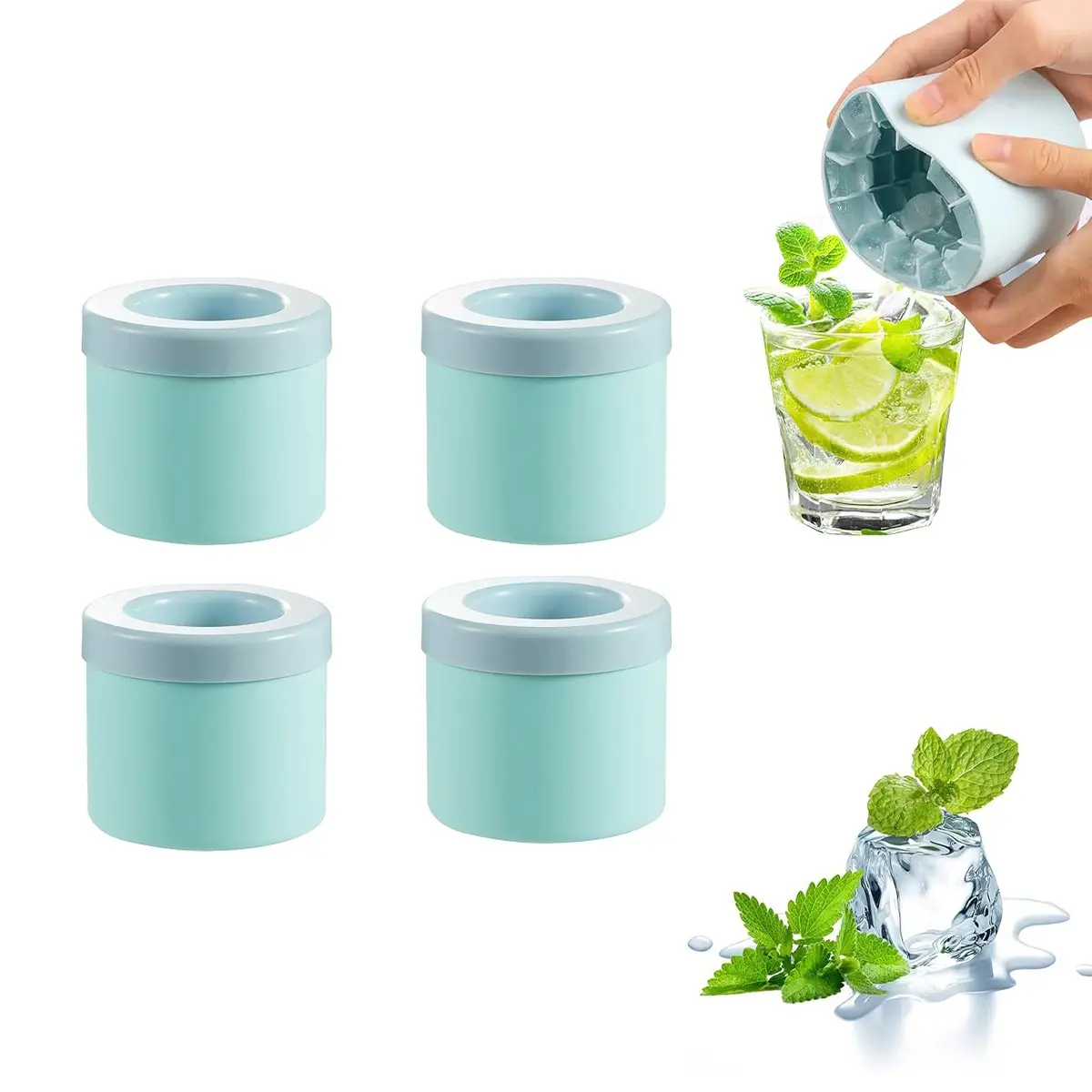 4pcs Cylindrical Silicone Ice Cube Mold, Easy to Mold, Crushed Ice Container with Cover, Suitable for Coffee, Soda, Whiskey, Drinks, Cocktails, Juices, Great for Festive and Parties, Convenient Ice Making Kitchen Utensil, Ice Molds, Home Bar Accessories