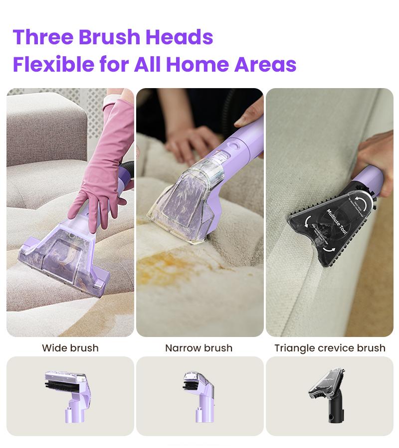 [Valentines'DaySale!] Upholstery Carpet Vacuum Cleaner, 18KPa Suction Spot Cleaning Machine for Pet Stains, Carpets, Sofa, Car Seats, Mattress, with 3 Multipurpose Cleaning Tools, 6'' Deep Cleaning Brush | Portable 3-in-1 New Purple C9S