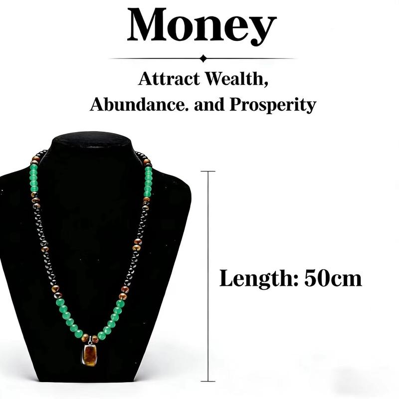 Money Attraction Necklace With GreenAventurine & Tiger Eye Pendant Healing Crystal Stone ，Anniversary, Vacation &Theme Parties Jewelry Charms Abundance Crystal bracelet，Long Chain，Sweater chain，Ideal Gift Jewelry for Men and Women